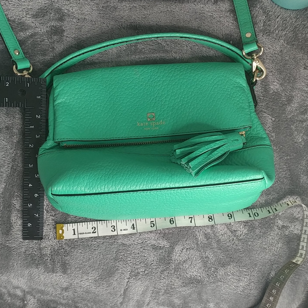 kate spade turquoise pebbled leather satchel with tassel - Picture 10 of 14
